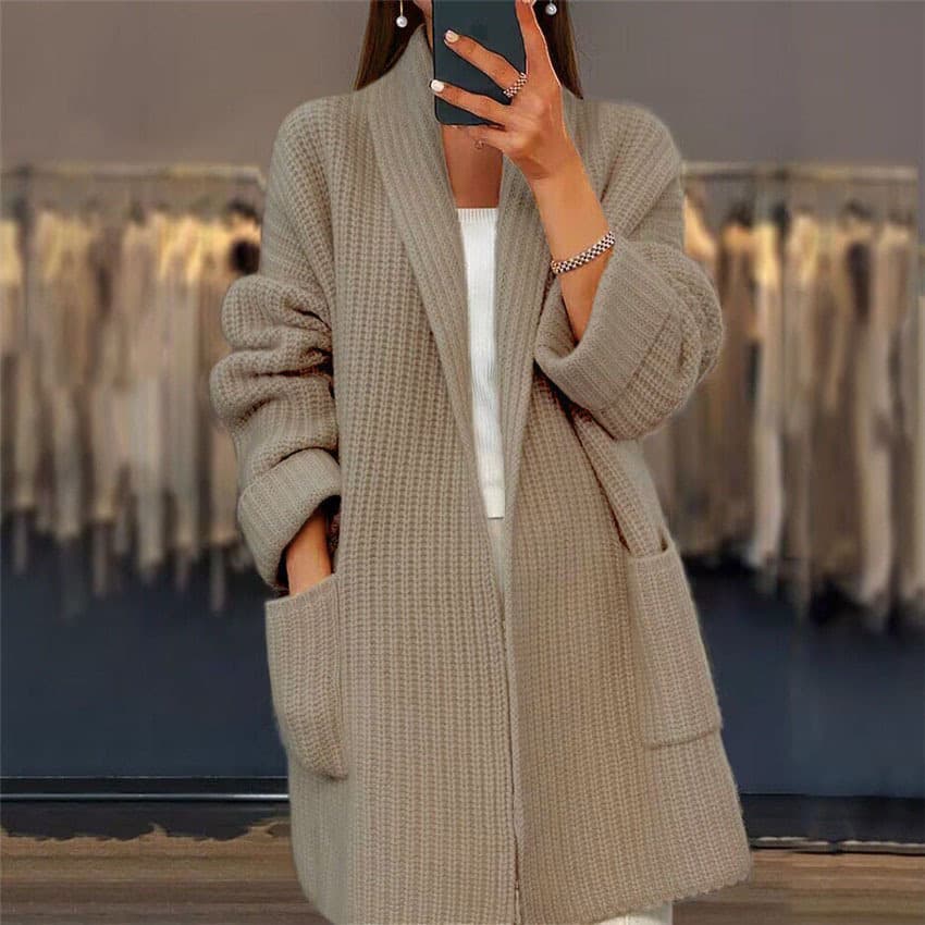 Lapel Knitted Cardigan With Pockets Fashion Casual Loose Sweater Jacket Fall Spring Women's Clothing - alternate view